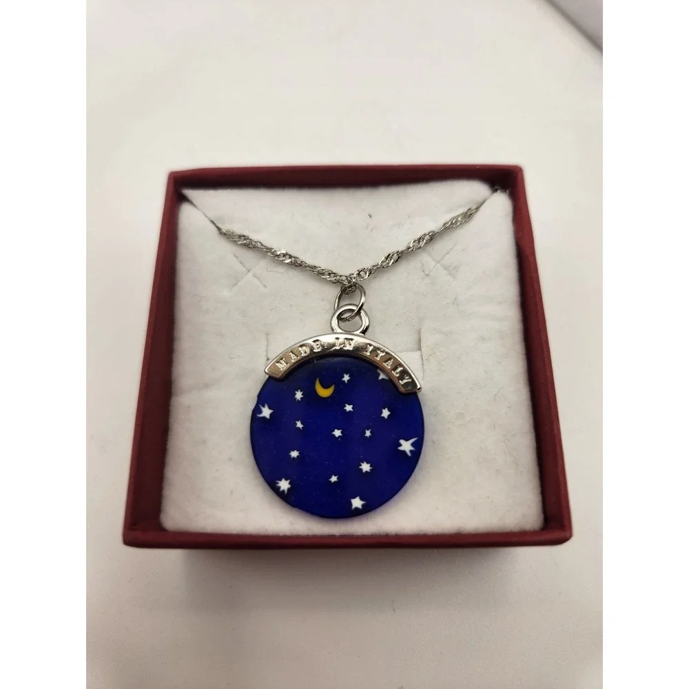 Lionve Venezia Murano Glass Moon Stars Pendant Necklace Blue Made in Italy P025 - Picture 2 of 6